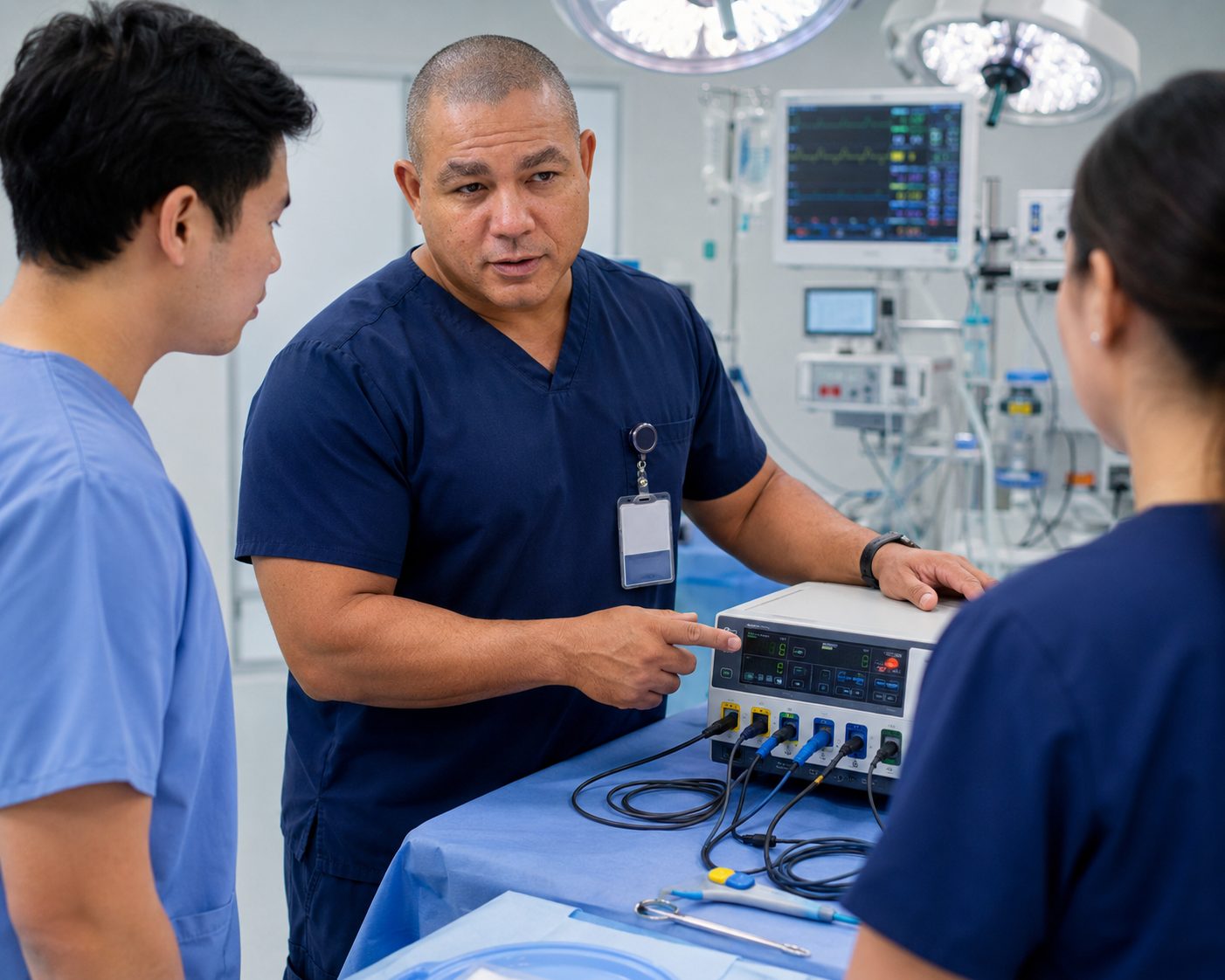 Servicing surgery center and anesthesia support equipment